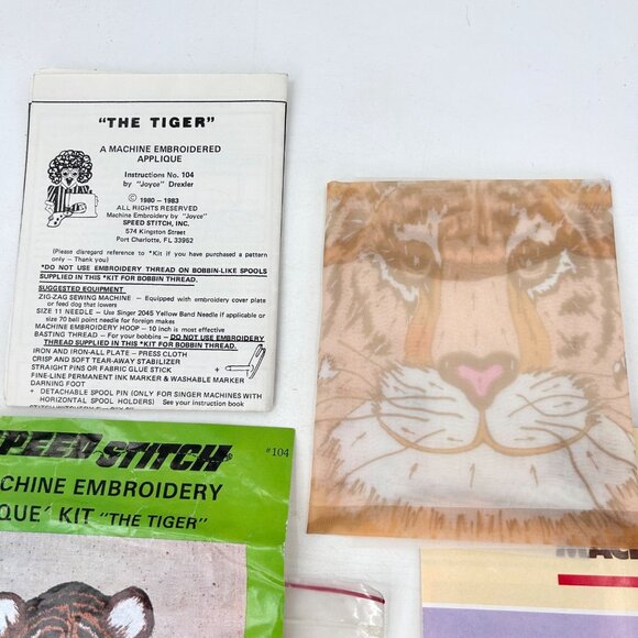 NIP VINTAGE SPEED STITCH MACHINE EMBROIDERY APPLIQUE CRAFT KIT - THE TIGER 1979 - Picture 3 of 5